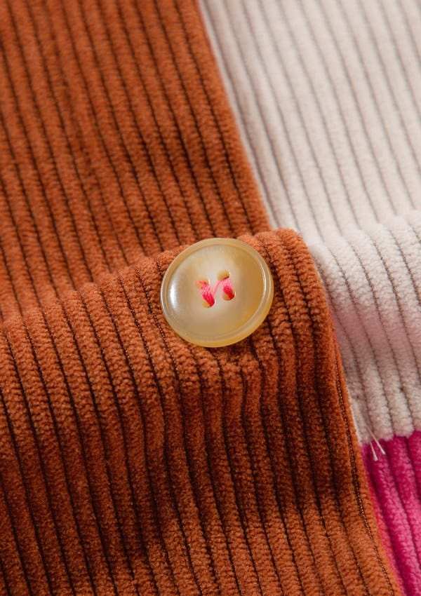 Color Block Curved Hem Corduroy Shacket with Pocket - Trendsi - Flyclothing LLC