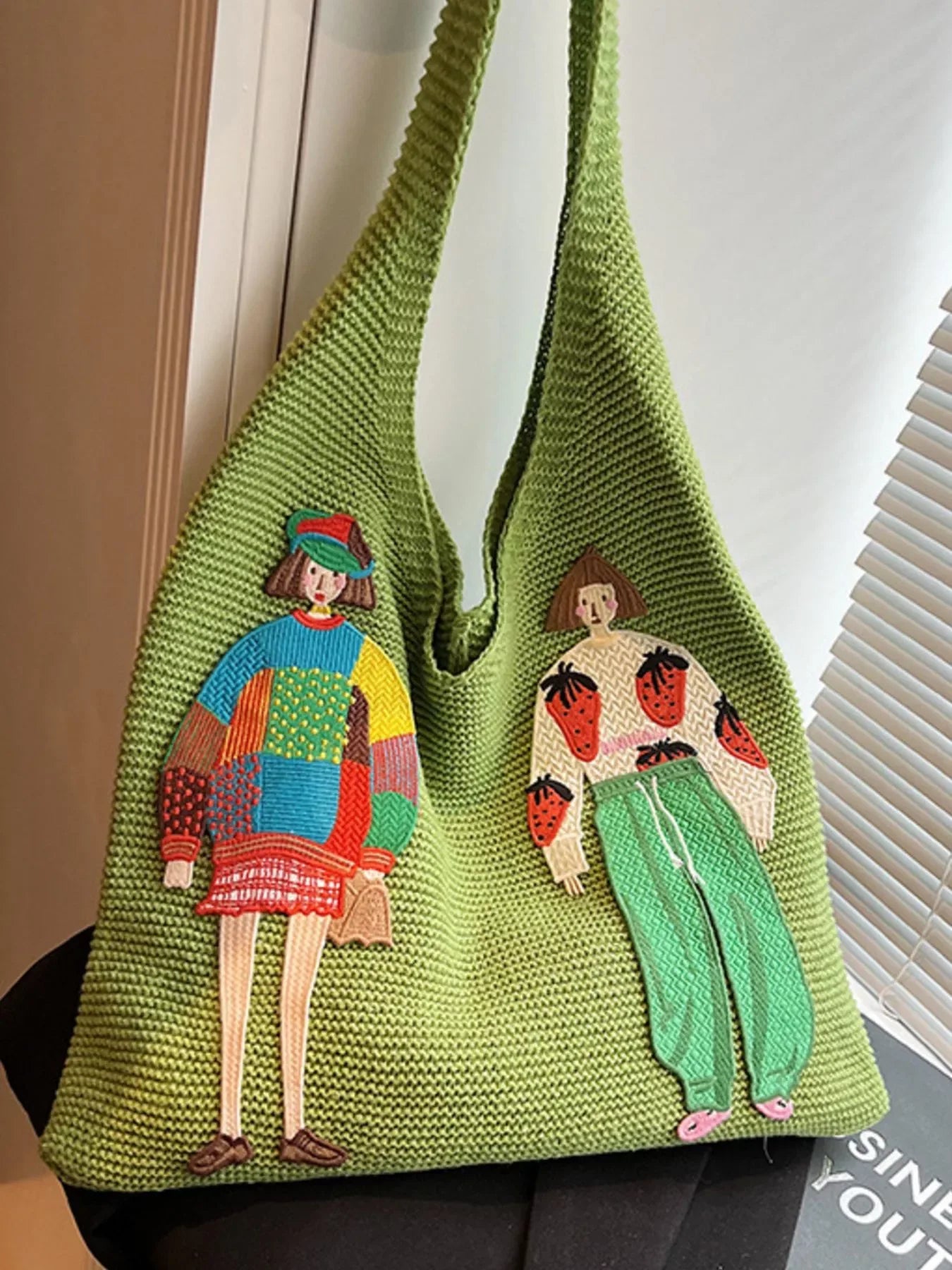Knitted Embroidered Shoulder Bag - Trendsi - Flyclothing LLC