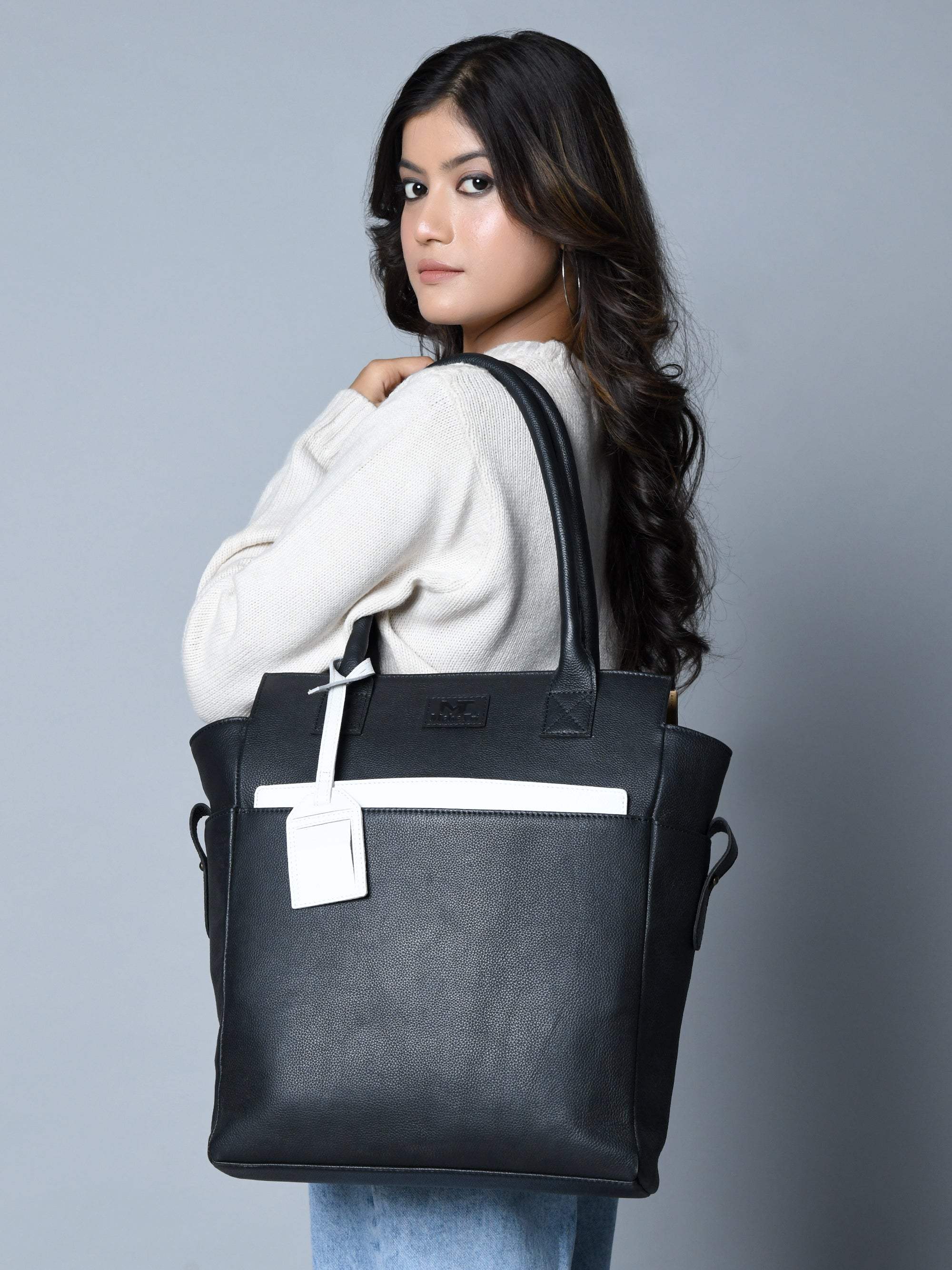 Midnight Elegance Noir Shopper Tote - Classy Leather Bags - Flyclothing LLC