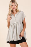 Mittoshop Mixed Media Mineral Wash Babydoll Short Sleeve Blouse - Trendsi