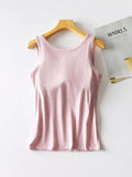 Round Neck Tank with Bra - Trendsi