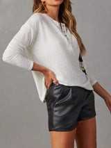 Half Snap Long Sleeve T-Shirt - Trendsi - Flyclothing LLC