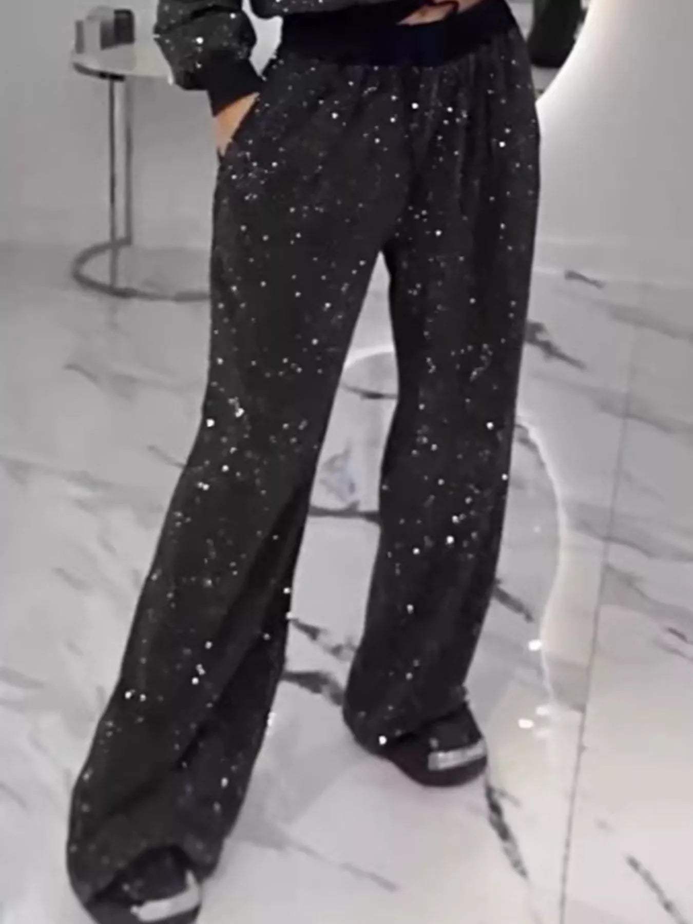 Rhinestone Long Sleeve Top and Pants Set - Trendsi - Flyclothing LLC