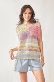 Davi & Dani Multi Color Crochet Sleeveless Knit Vest Top - Trendsi