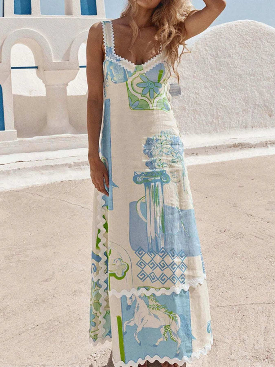 Tied Back Printed Maxi Dress - Trendsi - Flyclothing LLC