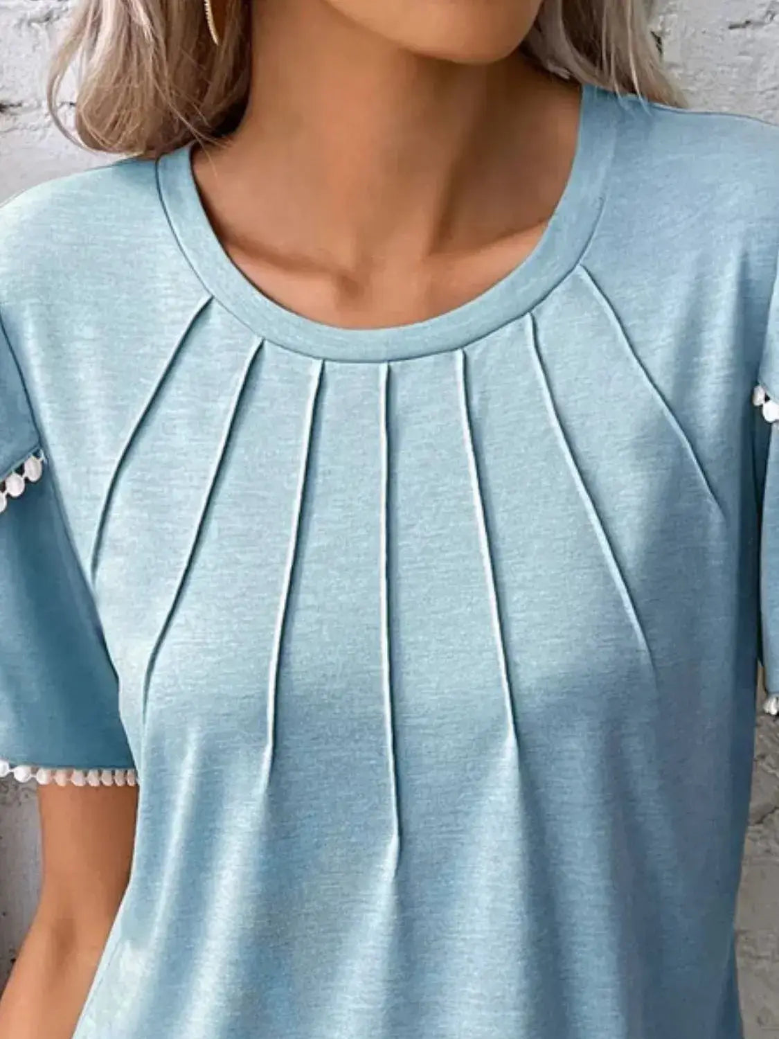 Full Size Round Neck Petal Sleeve Blouse Plus Size - Trendsi - Flyclothing LLC