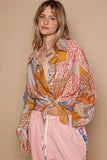 POL Button-Down Long Sleeve Printed Shirt - Trendsi