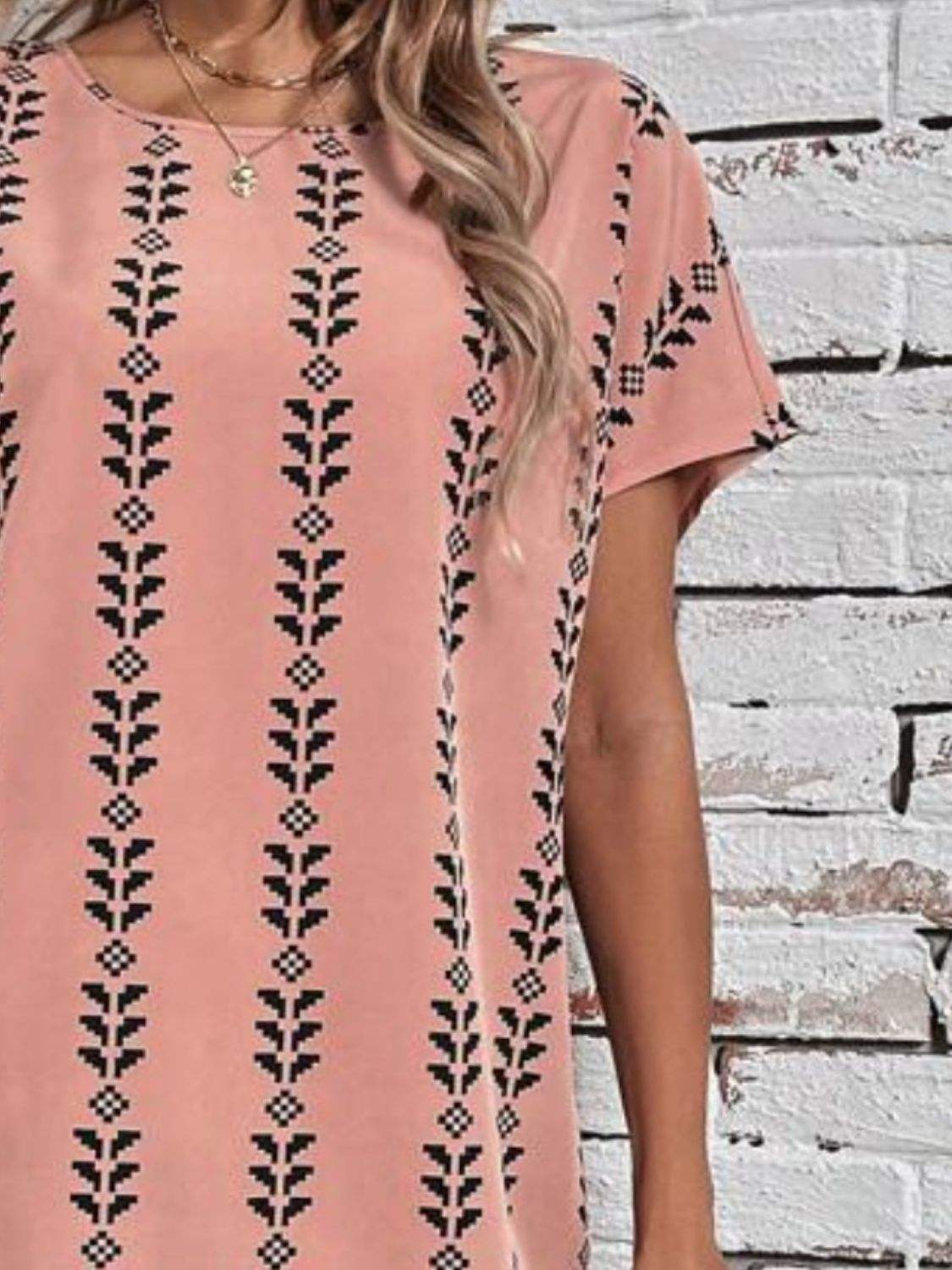 Printed Round Neck Short Sleeve Dress - Trendsi - Flyclothing LLC