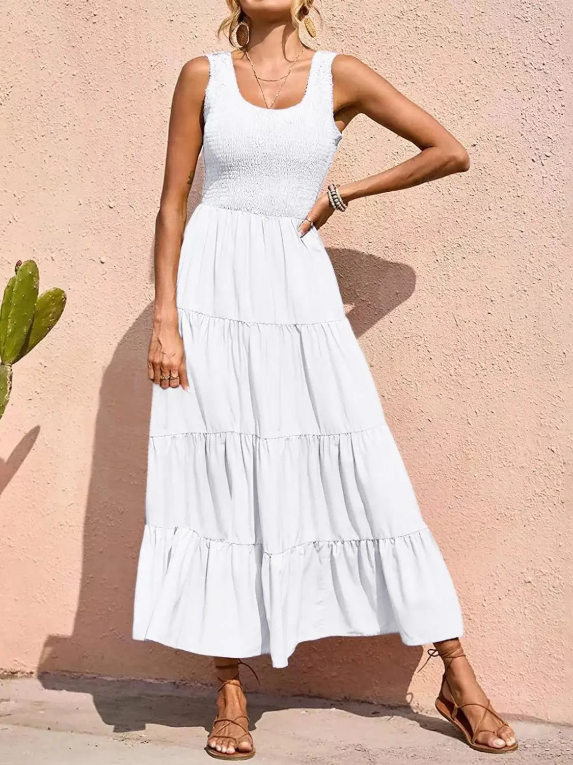 Tiered Smocked Wide Strap Dress - Trendsi - Flyclothing LLC