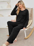 Round Neck Long Sleeve Top and Pants Set - Trendsi - Flyclothing LLC