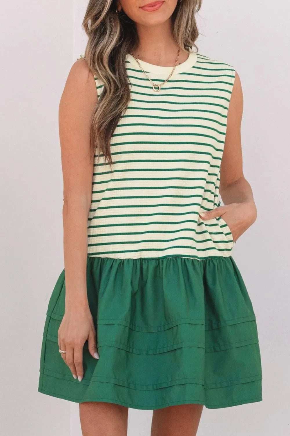 Stripe Woven Sleeveless Mini Dress - Trendsi - Flyclothing LLC