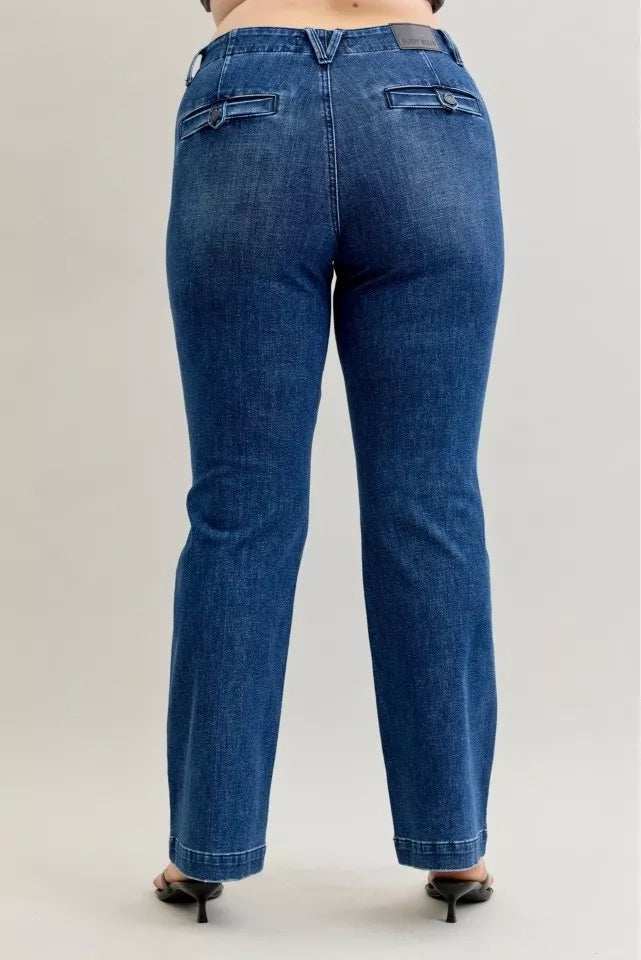Judy Blue Full Size Mid Rise Bootcut Jeans with Welt Pockets Plus Size - Trendsi - Flyclothing LLC