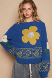POL Flower Lace Patch Long Sleeve Sweater - Trendsi