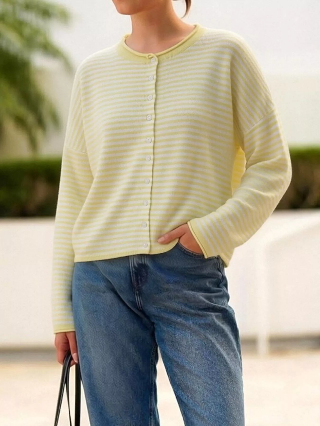Button-Down Striped Knit Cardigan - Trendsi - Flyclothing LLC