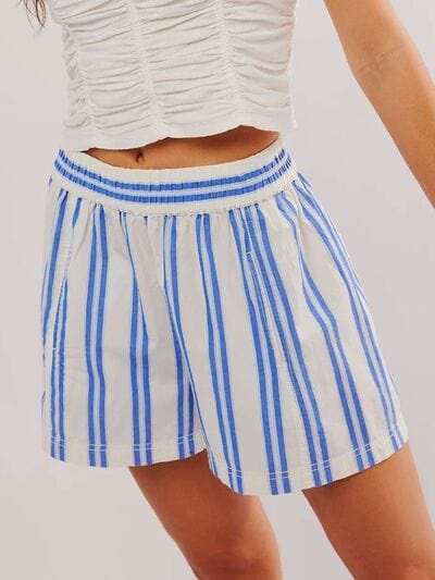 Striped Elastic Waist Shorts - Trendsi - Flyclothing LLC