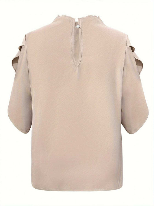 Ruched Mock Neck Half Sleeve Blouse - Trendsi - Flyclothing LLC