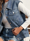Collared Neck Sleeveless Denim Jacket - Trendsi - Flyclothing LLC