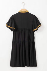 Sequin Half Button Short Sleeve Dress - Trendsi - Flyclothing LLC
