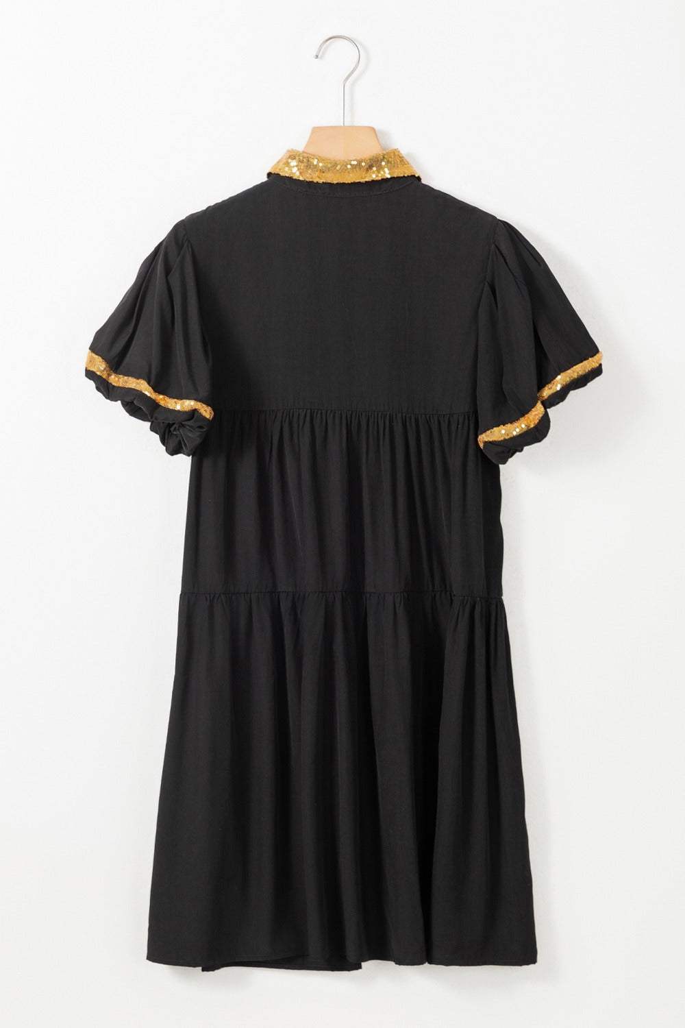 Sequin Half Button Short Sleeve Dress - Trendsi - Flyclothing LLC