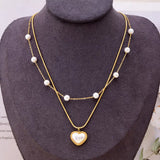 18K Gold-Plated Double Layered Heart Necklace - Trendsi - Flyclothing LLC