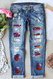Distressed Sequin Pumpkin Jeans - Trendsi