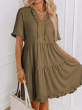 Tiered Notched Short Sleeve Mini Dress - Trendsi - Flyclothing LLC