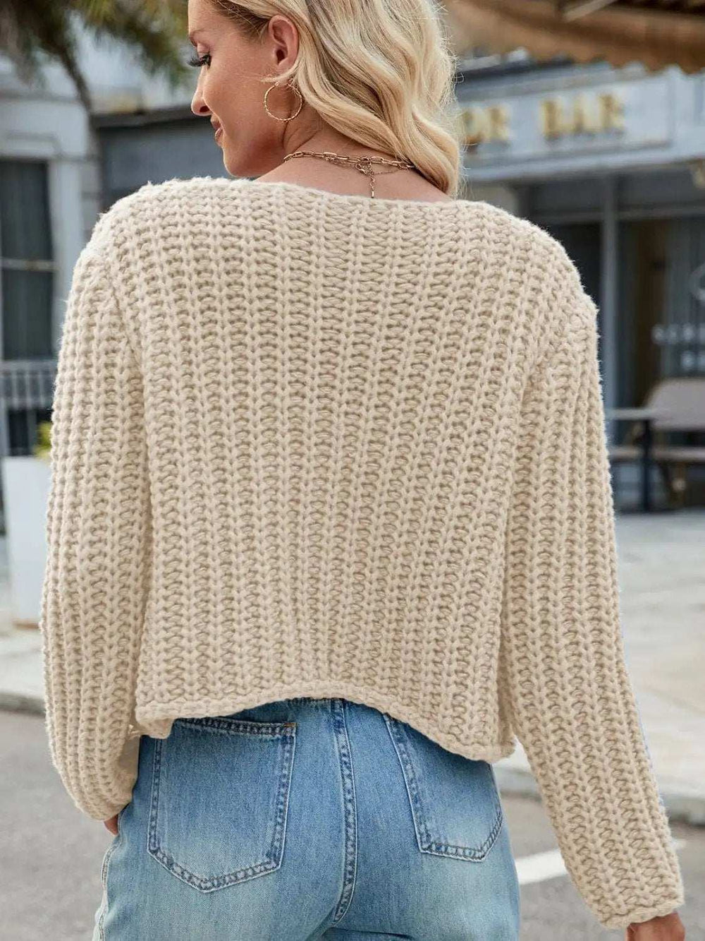 Round Neck Button Up Cardigan with Pockets - Trendsi - Flyclothing LLC