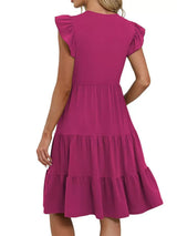 Ruffle Sleeve Tiered Midi Dress - Trendsi - Flyclothing LLC