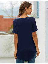 Full Size Solid V-Neck Short Sleeve T-Shirt Plus Size - Trendsi - Flyclothing LLC
