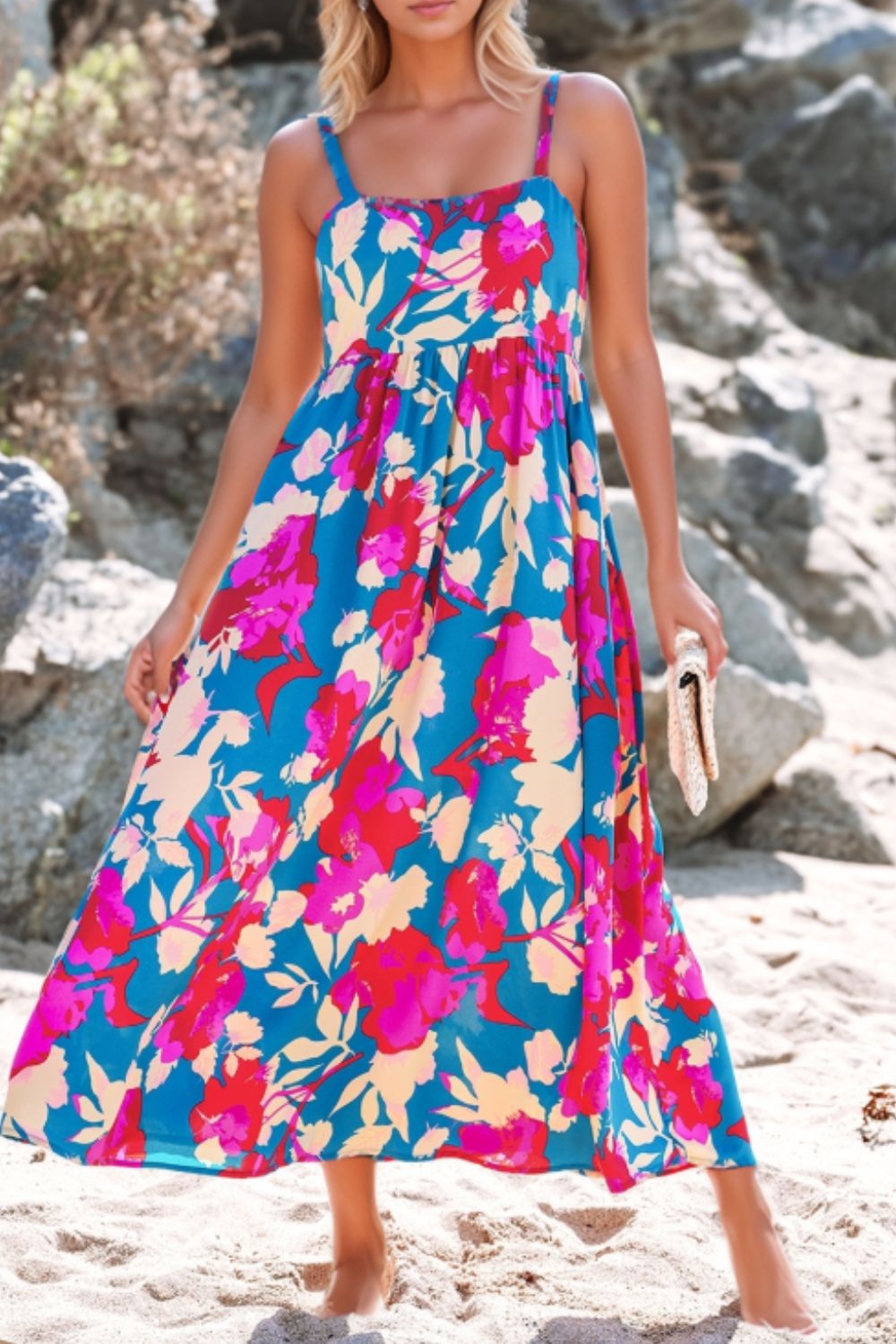 Floral Square Neck Cami Dress with Pockets - Trendsi - Flyclothing LLC