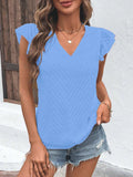 Textured V-Neck Cap Sleeve Blouse - Trendsi - Flyclothing LLC