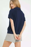 Umgee Textured Striped Zip Collar Knit Top - Trendsi - Flyclothing LLC