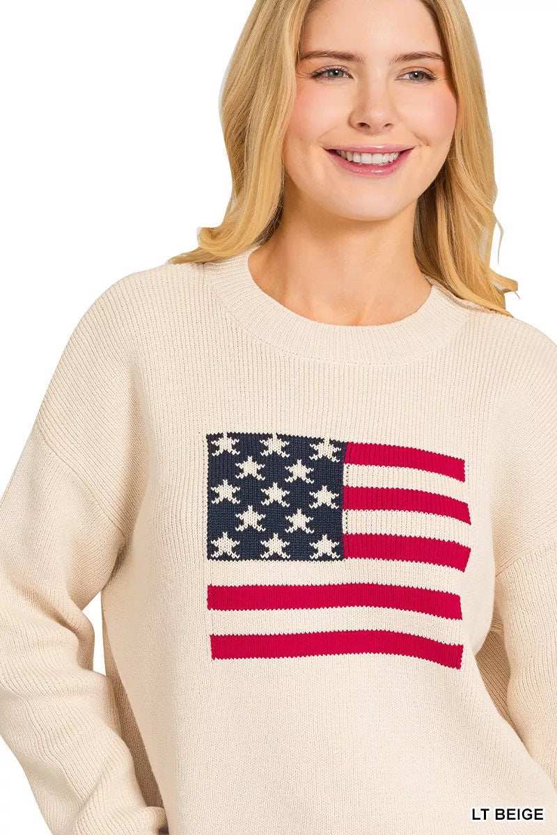 Zenana American Flag Crew Neck Sweater - Trendsi - Flyclothing LLC