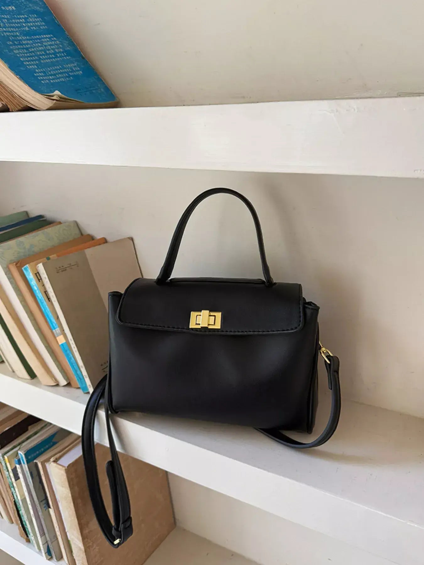 Golden Clasp Leather Crossbody Bag - Trendsi - Flyclothing LLC