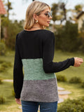 Color Block Square Neck Long Sleeve T-Shirt - Trendsi
