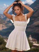 Lace Detail Square Neck Cap Sleeve Mini Dress - Trendsi - Flyclothing LLC