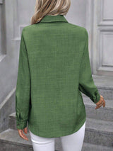 Button Up Collared Neck Long Sleeve Shirt - Trendsi - Flyclothing LLC