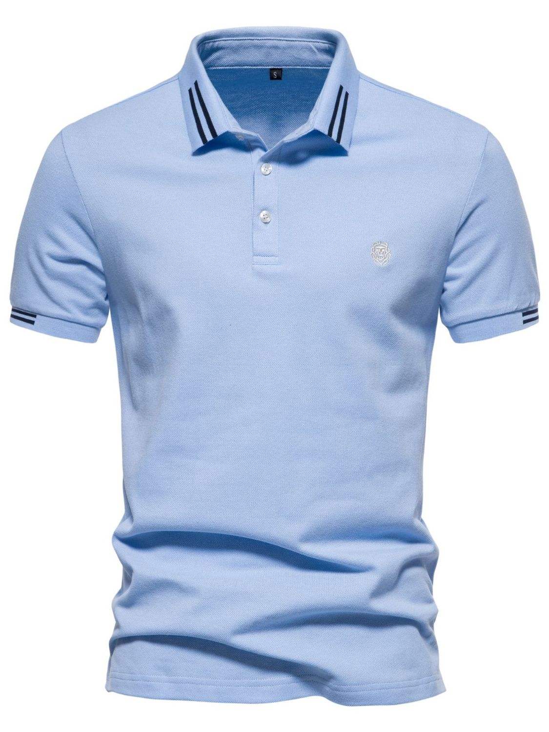 Men's Embroidered Striped Short Sleeve Polo - Trendsi - Flyclothing LLC