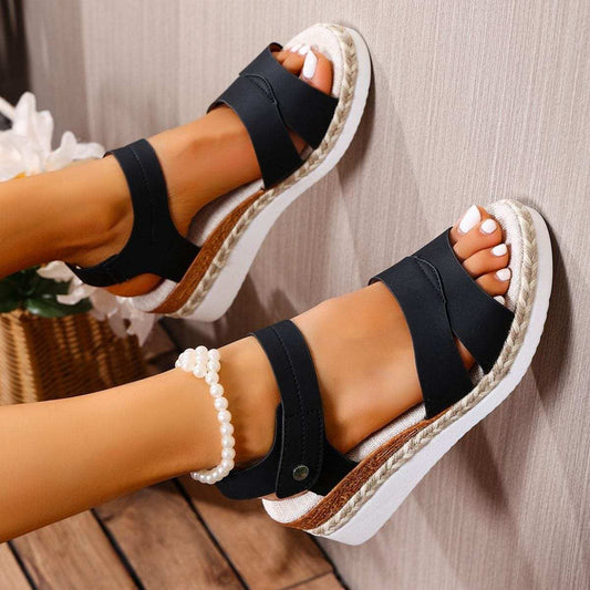 Open Toe Wedge Sandals - Trendsi - Flyclothing LLC