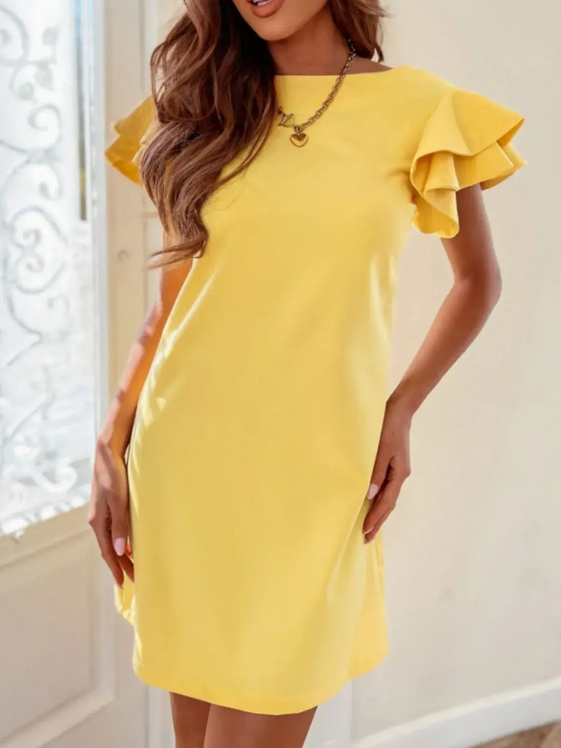 Ruffled Layered Short Sleeve Mini Dress - Trendsi - Flyclothing LLC