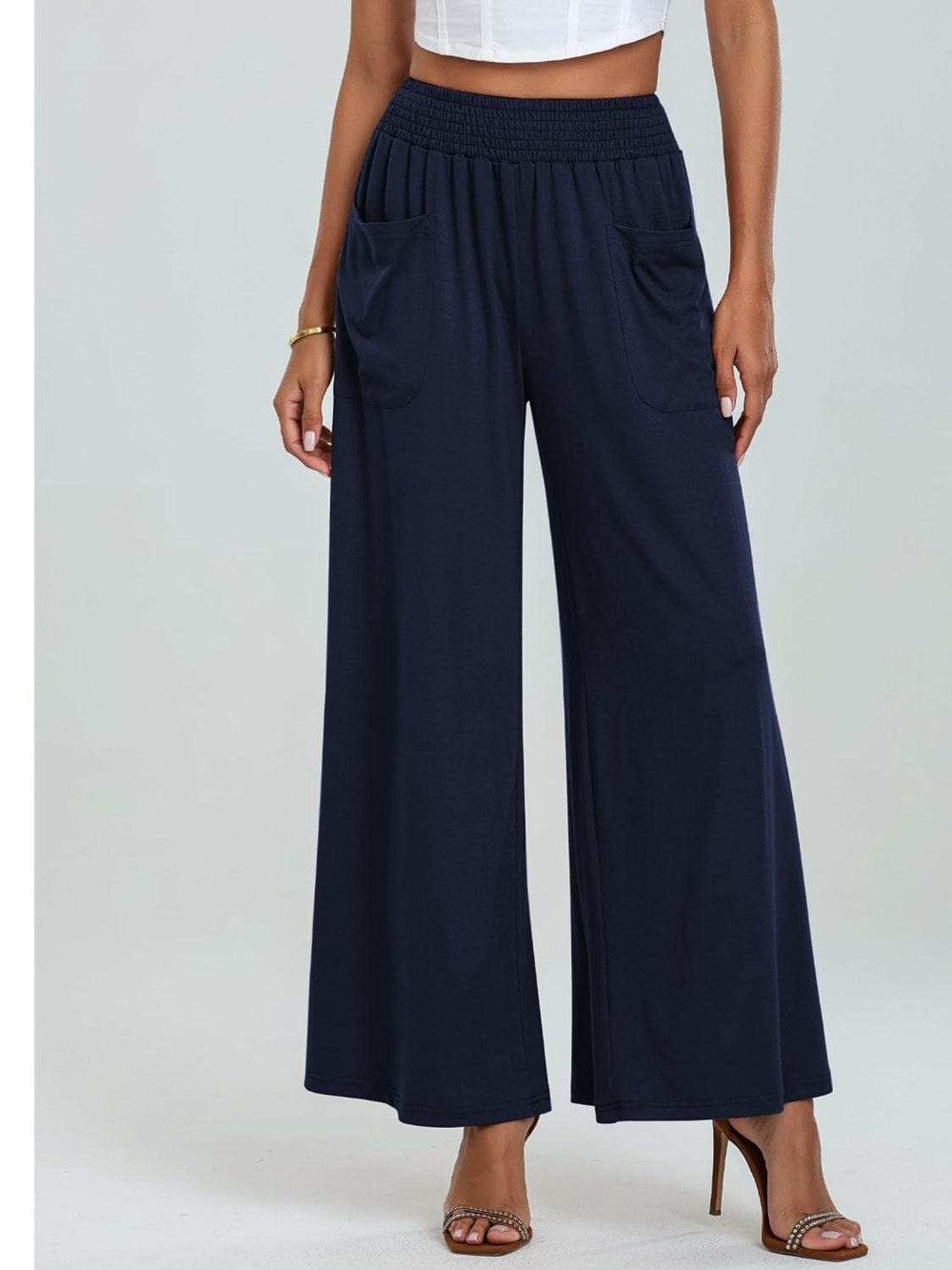 Pocketed Elastic Waist Wide Leg Pants - Trendsi - Flyclothing LLC