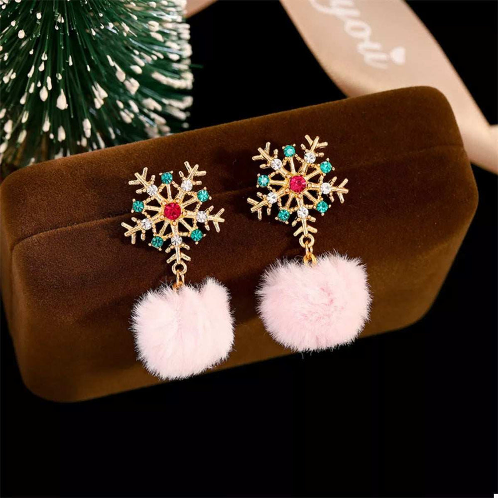 Christmas Snowflake Pom Pom Drop Earrings - Trendsi - Flyclothing LLC