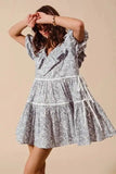 SO ME Cotton Printed Ruffle V Neckline Dress with Side Tie - Trendsi
