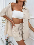 Button Up Shirt and Drawstring Shorts Set - Trendsi - Flyclothing LLC