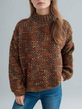 Heathered Turtleneck Dropped Shoulder Sweater - Trendsi - Flyclothing LLC