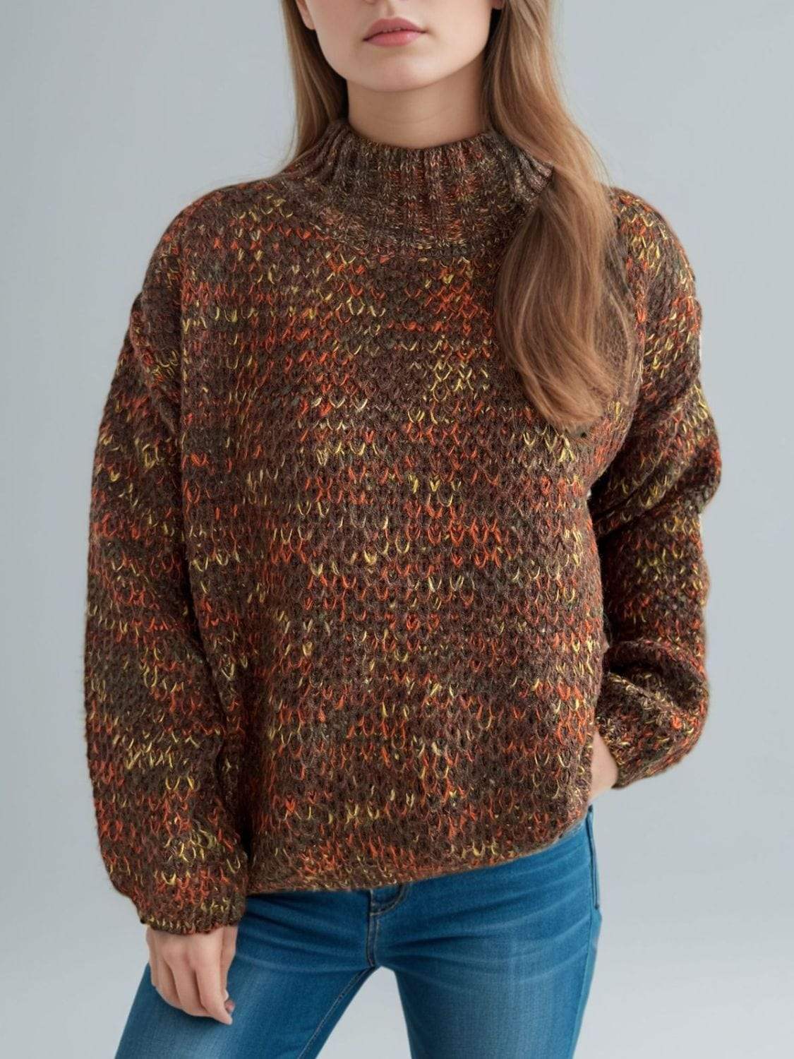 Heathered Turtleneck Dropped Shoulder Sweater - Trendsi - Flyclothing LLC