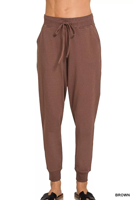 Zenana Drawstring Cotton Joggers with Pockets - Trendsi - Flyclothing LLC