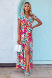Printed Surplice Short Sleeve Tie Waist Maxi Dress - Trendsi