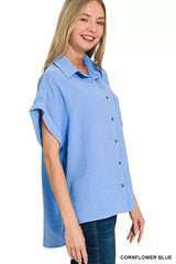 Zenana Woven Airflow Button Down Shirt - Trendsi - Flyclothing LLC