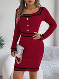 Contrast Trim Long Sleeve Sweater Dress - Trendsi